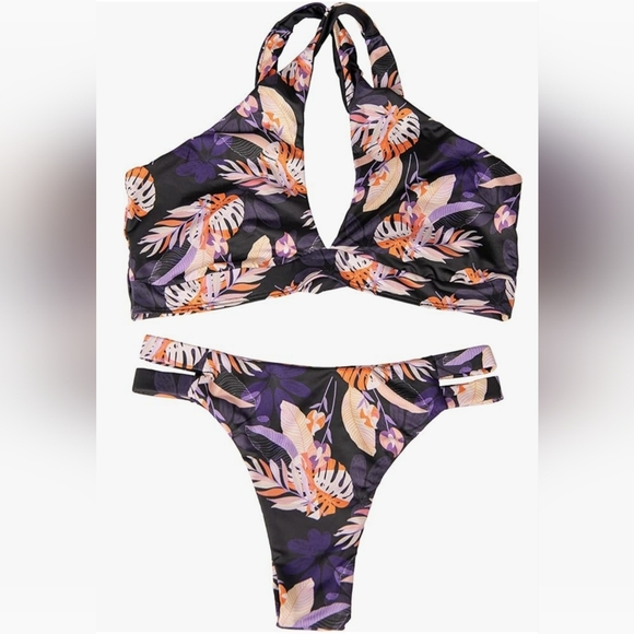Sweet Penelope Other - Sweet Penelope Floral Print Halter Bikini Set